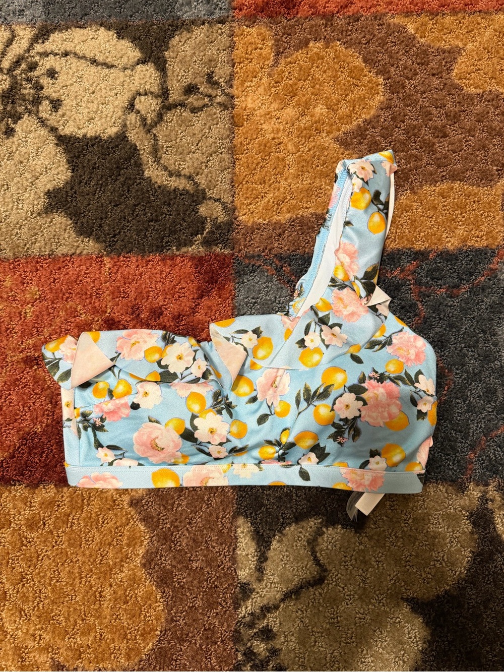 NWT Victoria's Secret Light Blue Floral & Lemon One-Shoulder Swim Top size M